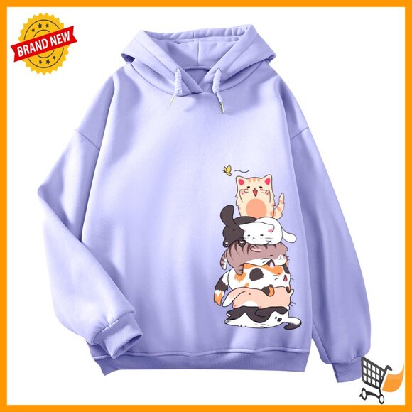 Other - Oversized Cat Graphic Hoodie Kawaii Anime Print Pullover Y2K Chic Casual